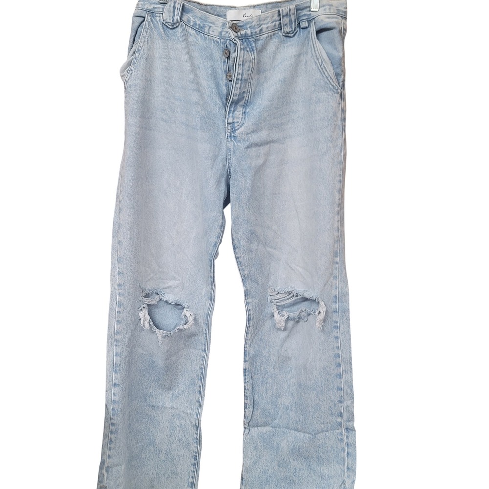 Kancan LA Y2K Light Wash Distressed Straight Leg Jeans Button Fly High Rise